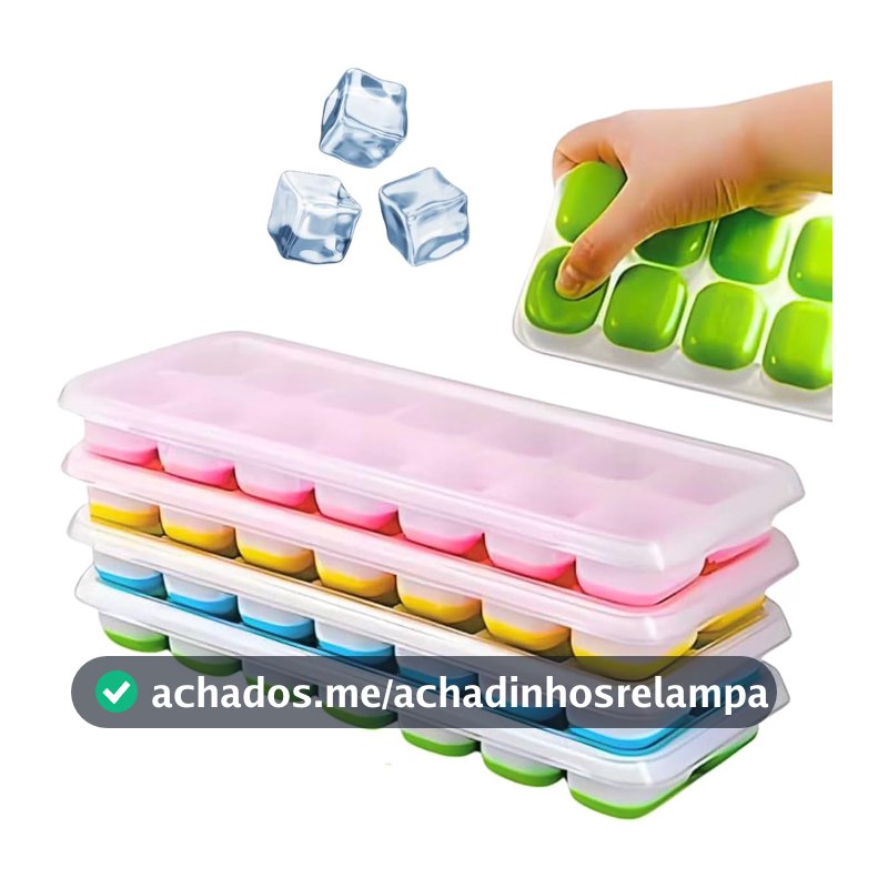 Forma de Gelo Silicone com Tampa Kit 4 Unidades Forminha 14 Cubos Flexível