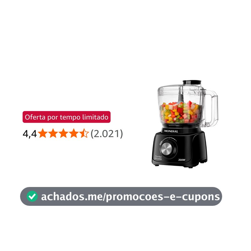 MONDIAL Mini Processador Turbo Pratic, Preto, 300W, 220V - MP-16-B
