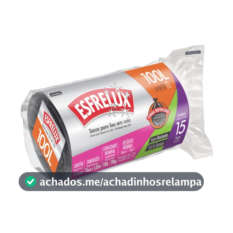 Sacos para Lixo em Rolo Econômico, 100L, Preto, Esfrelux