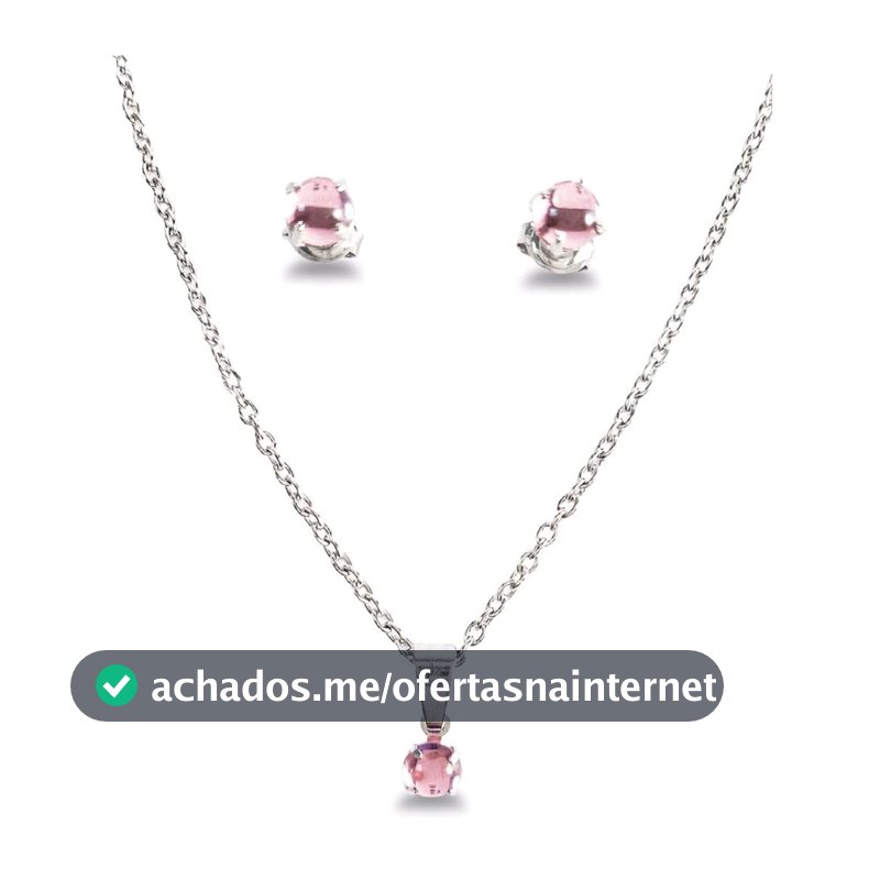 Conjunto Feminino Colar e Brinco Aço Inox com Ponto de Luz Pedra da Lua Cores Rosa, Azul, Verde e Vermelho Antialérgico