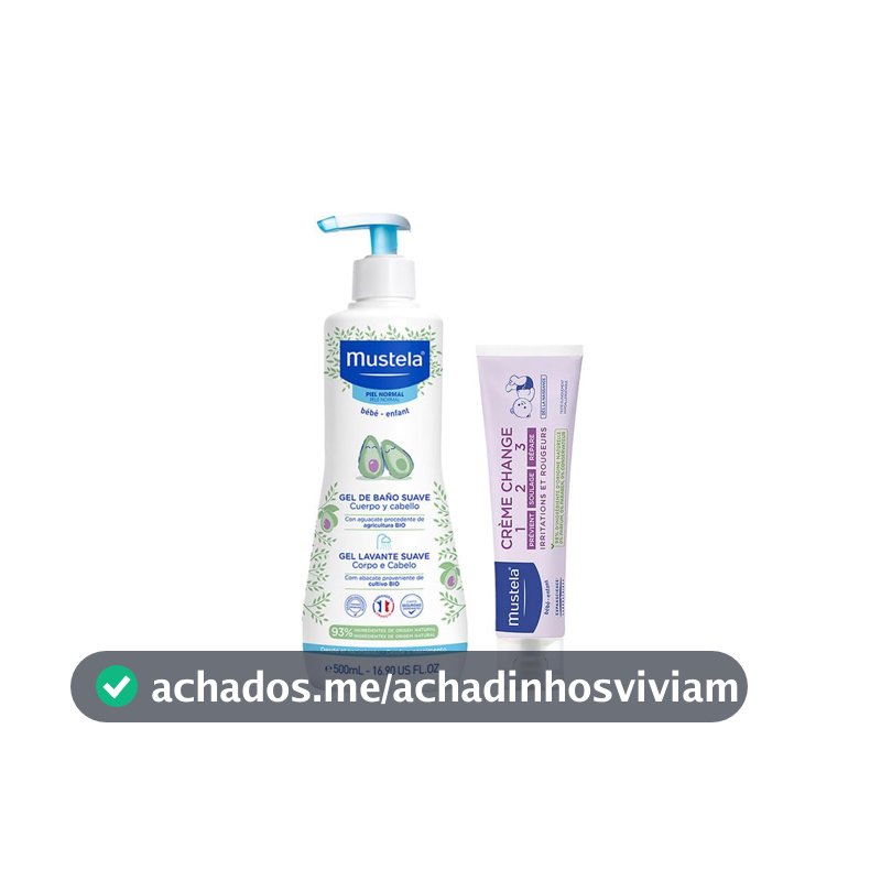 Mustela Combo Banho + Troca de Fralda - Gel Lavante Corpo e Cabelo 500ml + Creme Preventivo De Assaduras Vitaminado 1>2>3 108g