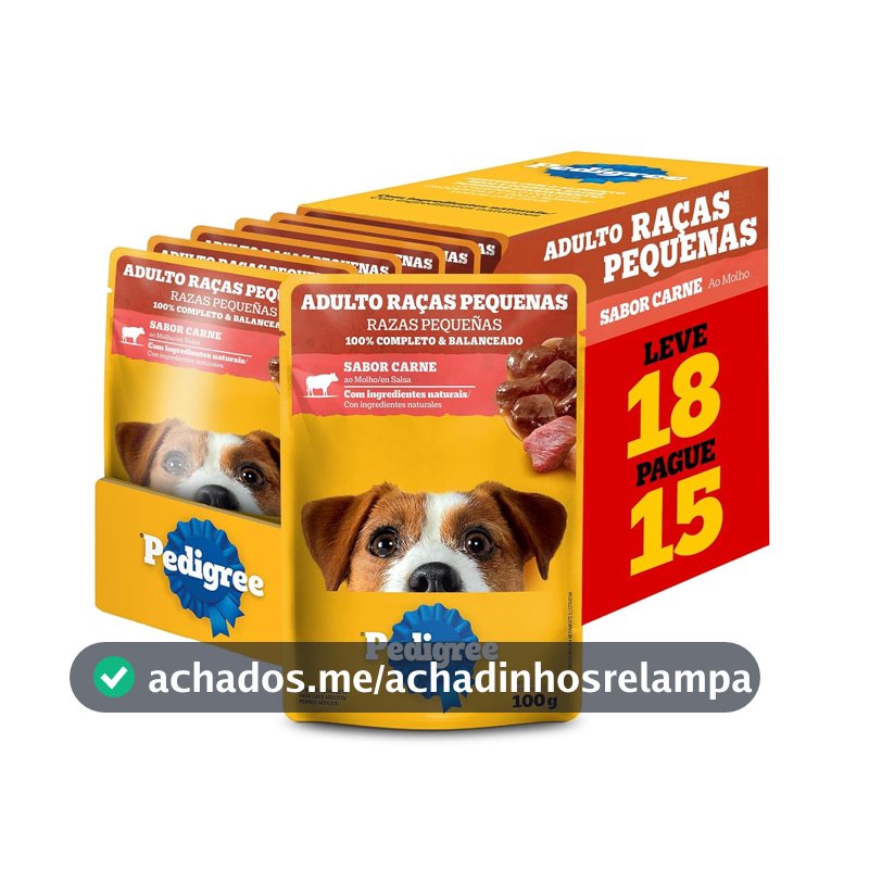 Pack Ração Úmida Pedigree Sachê Carne ao Molho para Cães Adultos de Raças Pequenas - Leve 18 Pague 15