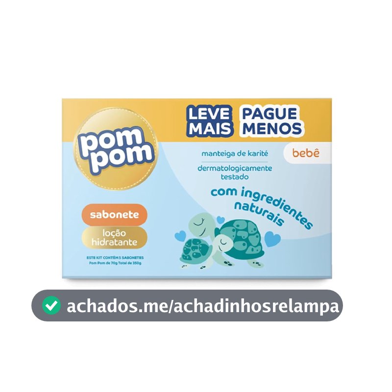 Kit Sabonete em Barra Pom Pom Loção Hidratante com 5 unidades de 70g cada