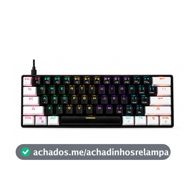 Teclado Mecânico Gamer Gamdias Aura GK2 60% RGB Switch Azul Branco e Preto ABNT2 AURA GK2 WB