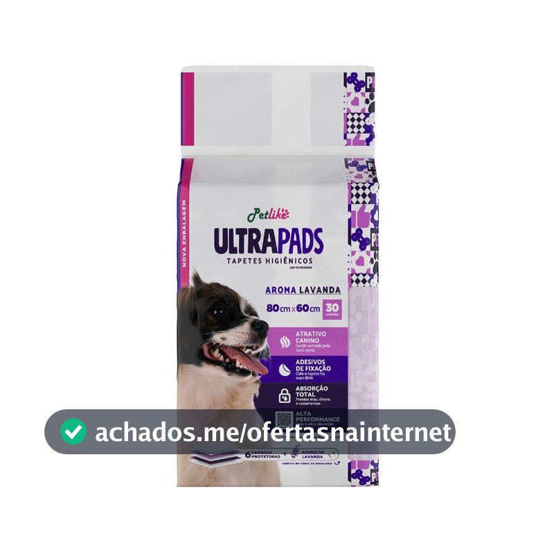 Tapete Higiênico Premium para cães Petlike Ultrapads Aroma Lavanda 80cmx60cm 30 unid.