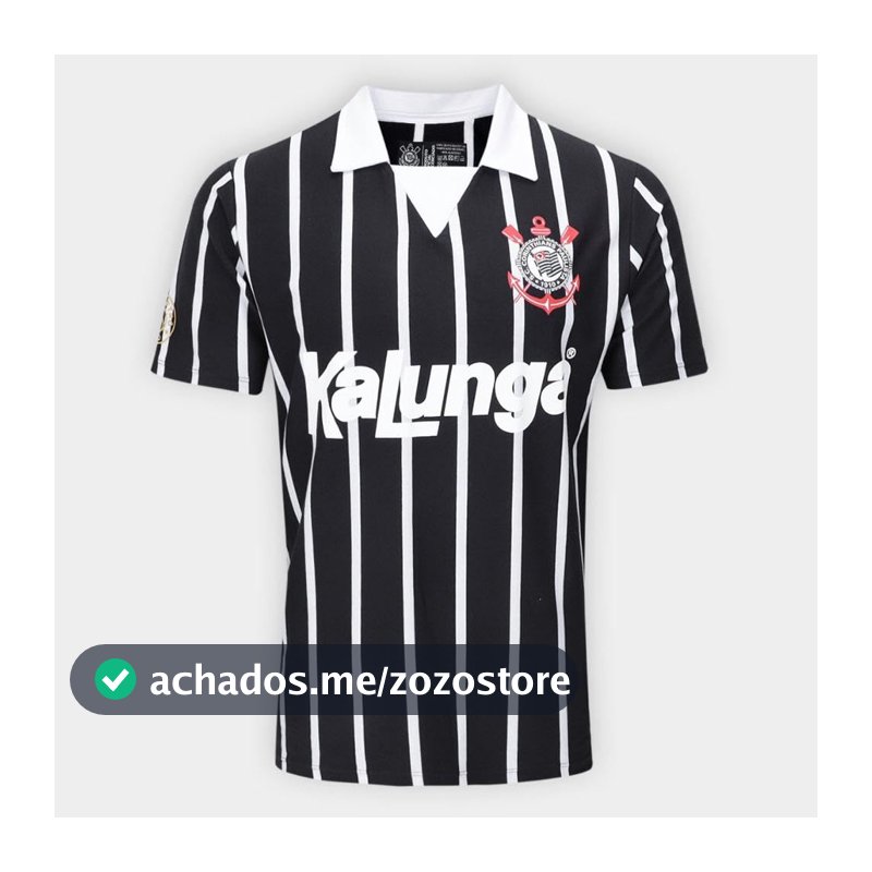 Camisa Polo Corinthians Retrô Kalunga Masculina Preta