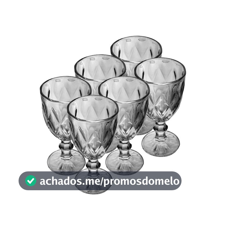 LYOR - Conjunto de 6 Taças de Vidro para Água Diamond 325ml Cinza Metalizado - Mesa Posta - Itens para Casa - Utensílios de Cozinha - Enxoval - Casamento - Decoração - Utilidades Domésticas