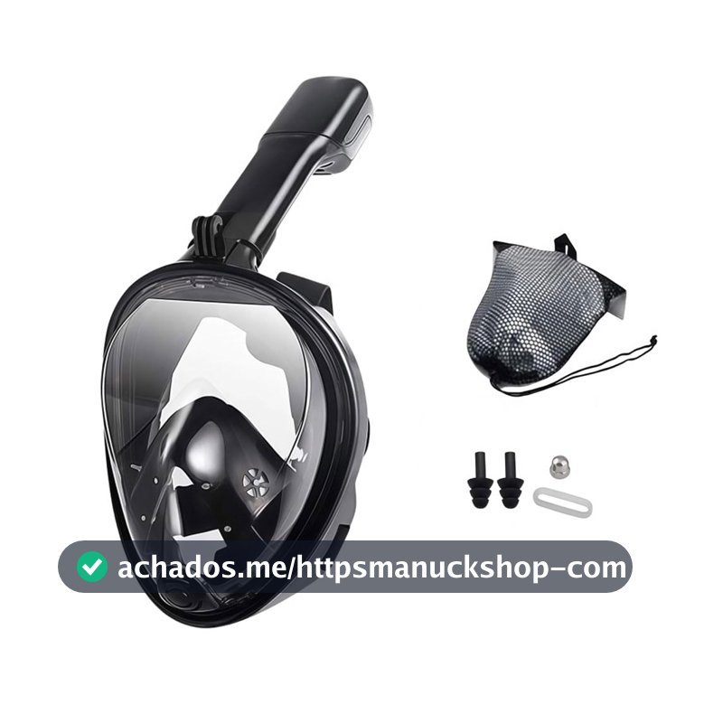 Máscara de Snorkeling Facial Completa com Visão 180°, Anti-Embaçante, Suporte para Câmera de Ação, Kit com Bolsa