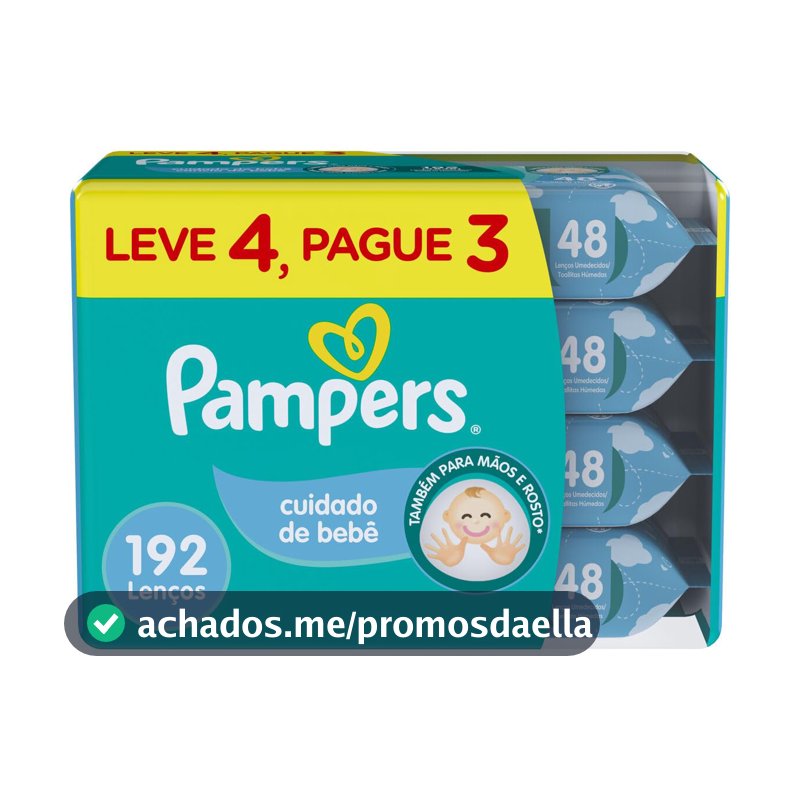 Lenços Umedecidos Pampers Cuidado de Bebê 192 Unidades