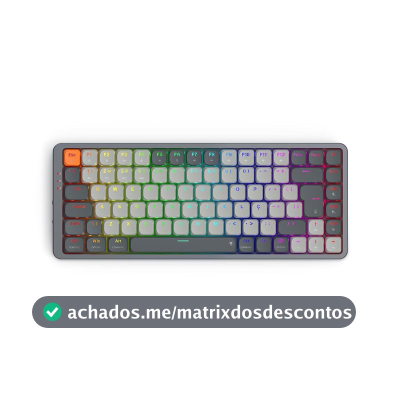 Teclado Mecânico Gamer Redragon Azure RGB Pro Preto Cinza Switch Marrom Sem Fio Bluetooth K652GG-RGB-PRO