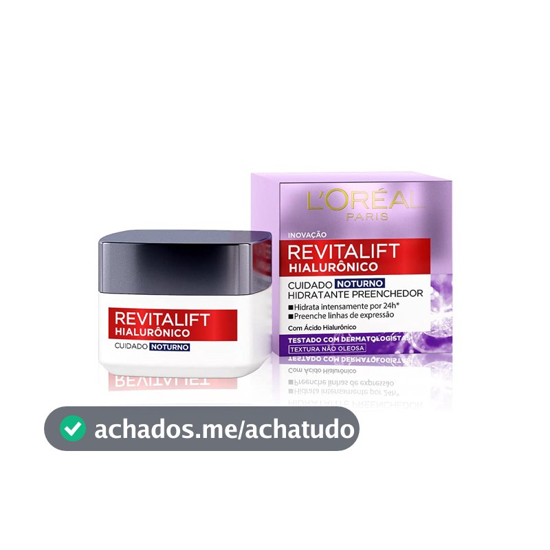 L'Oréal Paris Revitalift Hialurônico Creme Facial Noturno, com Ácido Hialurônico Puro, Com textura leve, preenche linhas de expressão e hidrata a pele intensamente por 24h, 49g