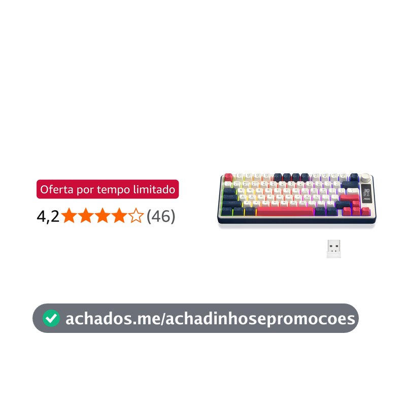 AOC GK280 Teclado sem fio 70%, Bluetooth Trimodo /2.4 GHz/USB-C, Teclado Gamer RGB LED Rainbow, Ideal para Jogos e Digitação, Ergonômico, Bateria Recarregável