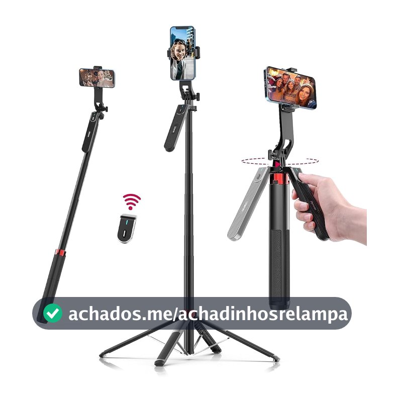 ULANZI MA09 Tripé Extensível para Celular, Vara de Selfie de 71" com Clipe, Tripé de Viagem com Controle Remoto Recarregável para iPhone, Sony, Canon, GoPro