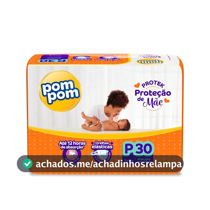 Fralda Pom Pom Protek Proteção de Mãe Jumbo P 30 Unidades