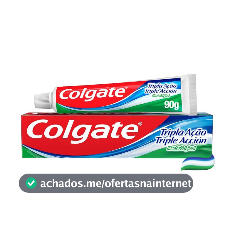 Colgate Creme Dental Tripla Ação Menta Original 90g, Embalagem Individual, Pasta De Dente Com Flúor, Proteção Total Para Você E Sua Família, Ajuda A Remover As Manchas Amarelas, Hálito Refrescante