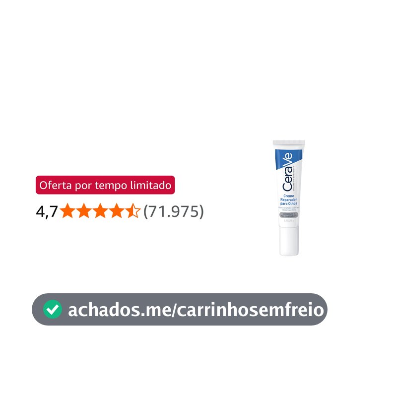 CeraVe Creme Reparador para Olhos, com 3 Ceramidas Essenciais e Ácido Hialurônico, Hidrata e Restaura a Barreira Protetora, Reduz Olheiras e Bolsas, Sem Perfume e Não Comedogênico, 15g