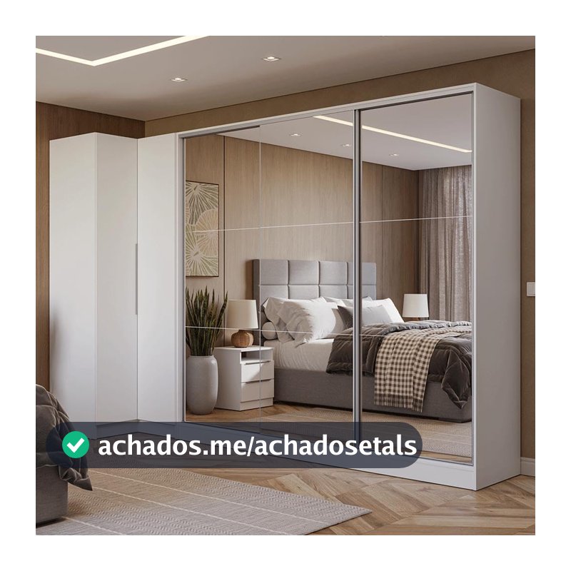 Guarda-roupa Modulado Neo + Guarda-roupa Royale 3 Portas de Correr de Espelho Branco Madesa