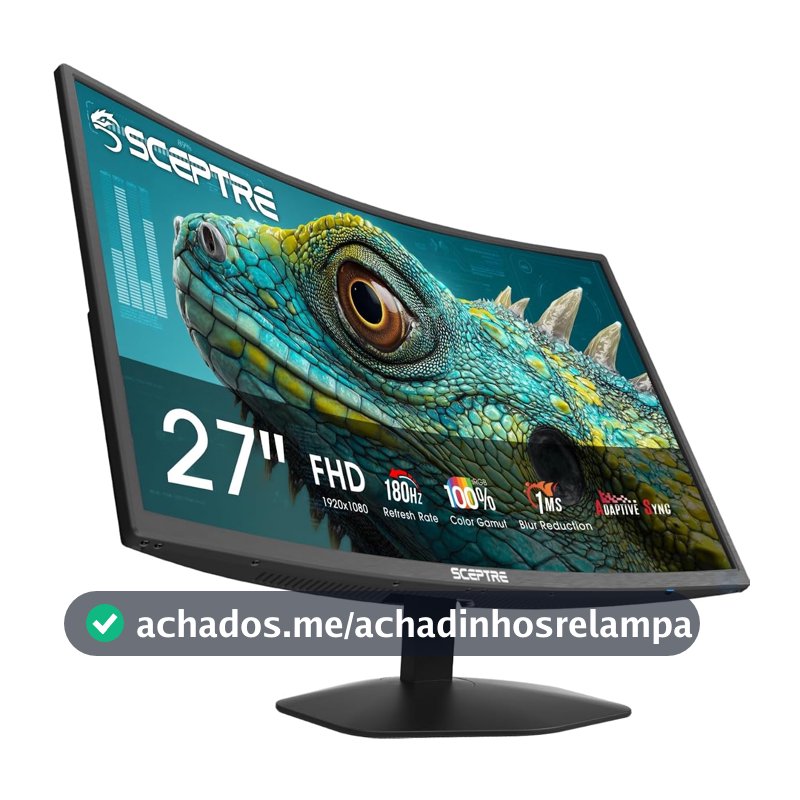 Novo! Sceptre - Monitor para jogos Prime de 27 polegadas DisplayPort x2 180Hz HDMI x2 180Hz 1500R 1ms altifalantes integrados, máquina preta 2027 (série C275B-FW180T)