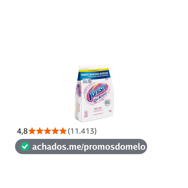 Tira Manchas em Pó Vanish Oxi Action Crystal White Refil 1kg para Roupas Brancas, Sem Cloro, com Percarbonato, Remove Manchas Difíceis e Deixa o Branco Até 5 Tons Mais Branco