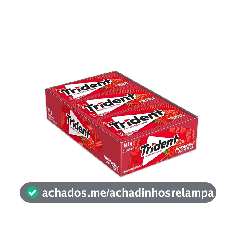 Chiclete Trident Morango Sem Açúcar - Caixa com 21 unid. de 8g