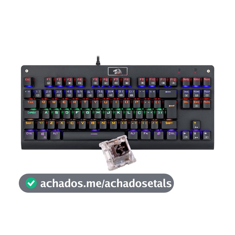 Teclado Mecânico Redragon Dark Avenger Preto Iluminação Rainbow Switch Marrom USB-A K568R