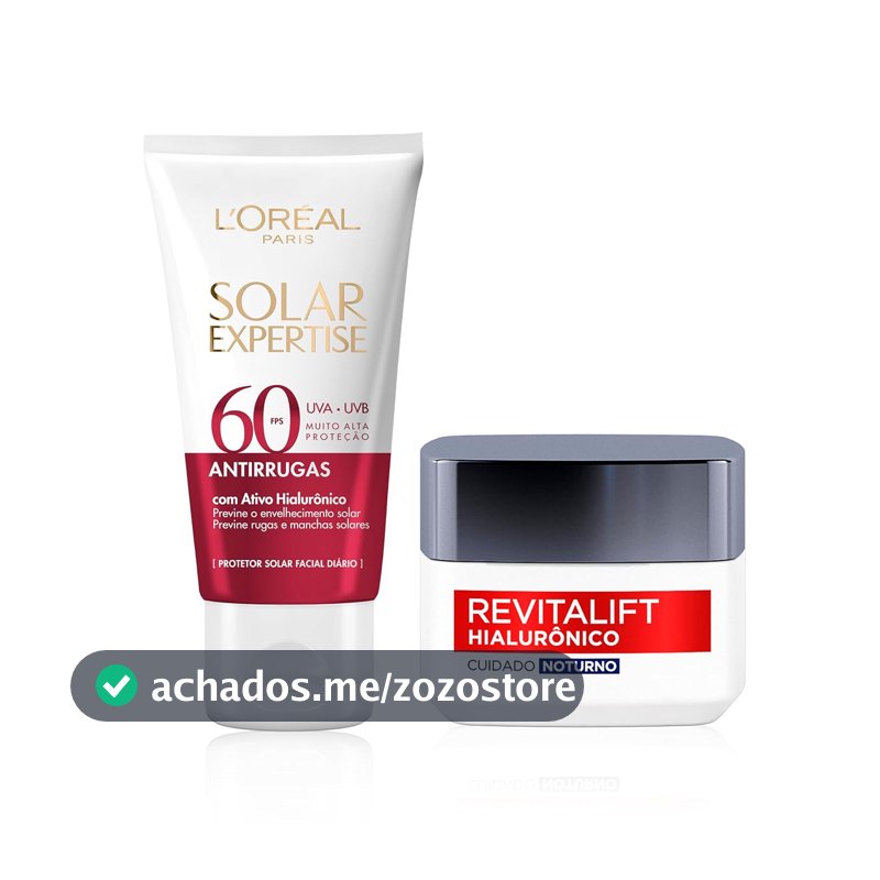 Kit Creme Revitalift Hialurônico Noturno 49g + Protetor Solar Expertise Facial Antirrugas FPS60 40g