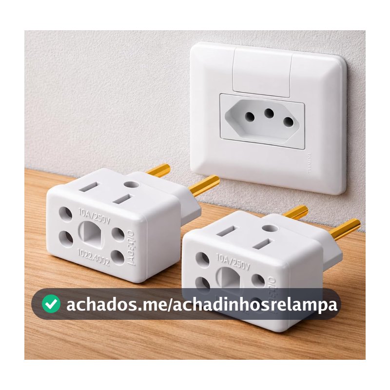 Adaptador de Tomada Universal Bob Esponja 10A/20A Bivolt 250V – Compatível com 2 e 3 Pinos – Plug T Benjamin – Ideal para Eletrodomésticos, Carregadores, Computadores, Secadores, Airfryer (Kit 2)