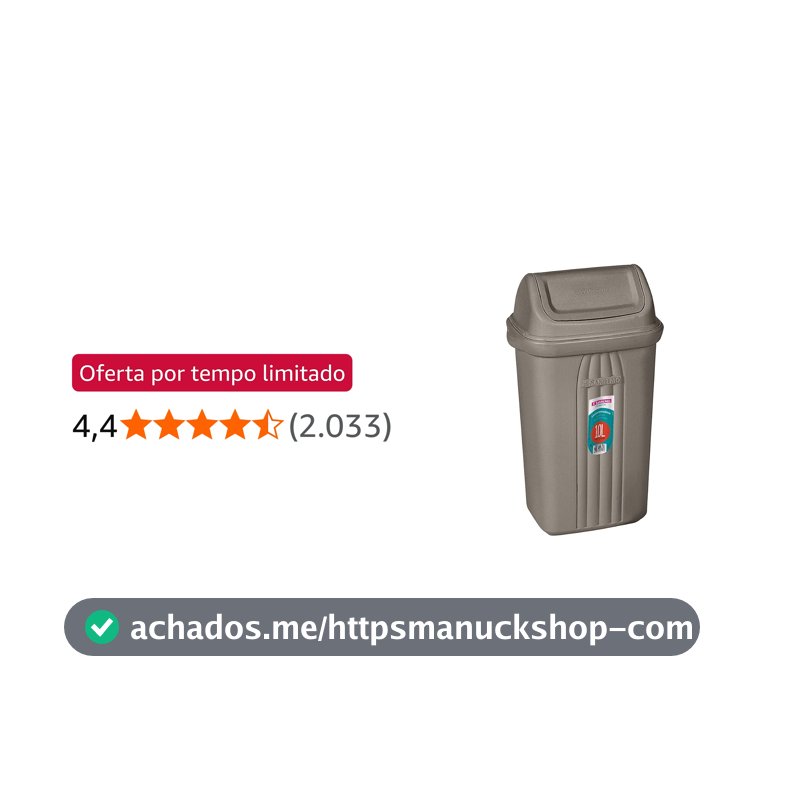 Sanremo - Lixeira Plástica Basculante de 10 Litros, Linha Casablanca