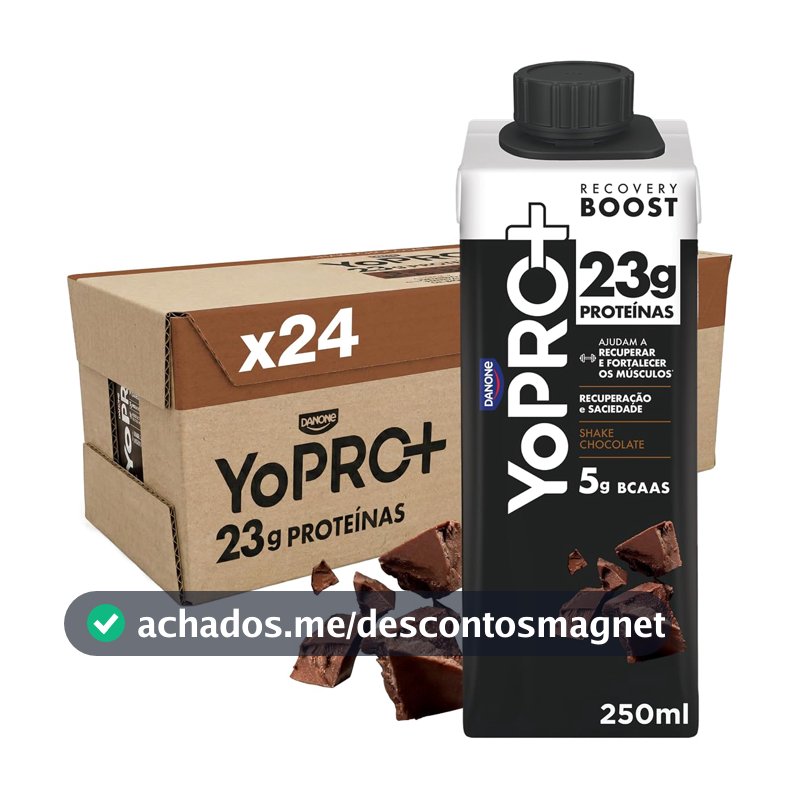 YoPRO Bebida Láctea UHT Chocolate Líquida Caixinha 250ml - 23g de Proteínas - Sem Lactose - Pack com 24 Unidades