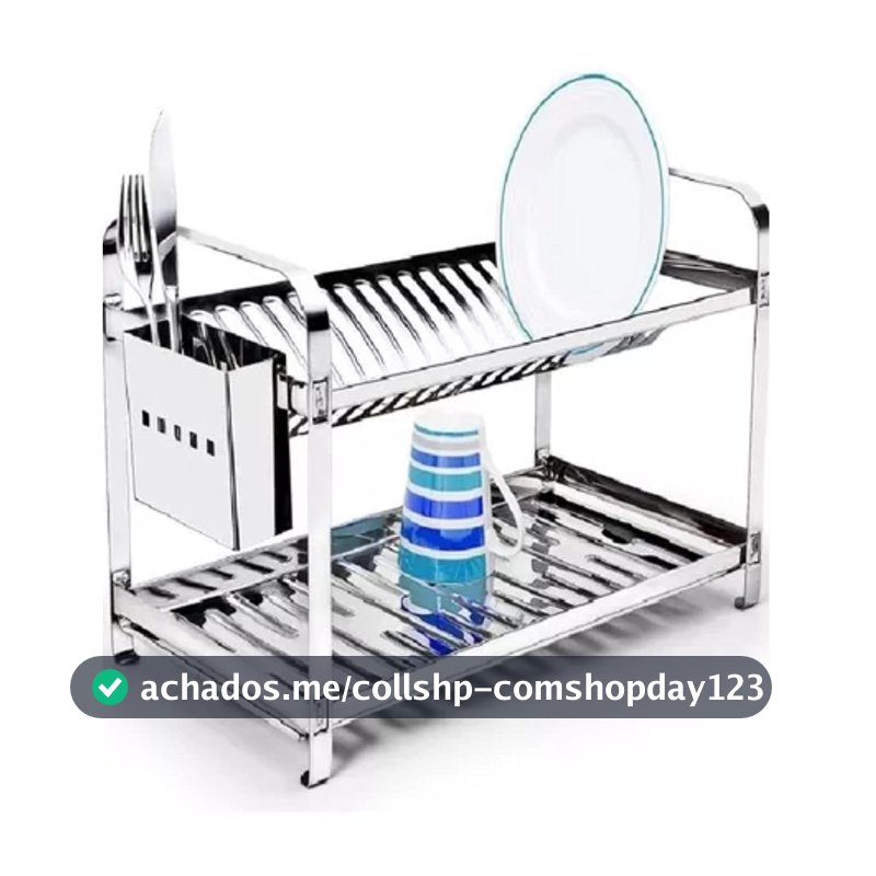 Escorredor Mak Inox Aço Inox 20 Pratos Porta Talheres Aço Inox