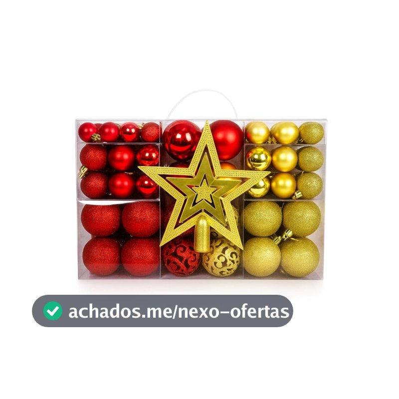 Kit 100 Bolas de Natal Mista Lisas Glitter Vermelho e Dourado Decoração Enfeite Árvore de Natal com Ponteira LuvinCo
