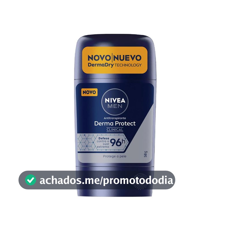 NIVEA MEN Desodorante Antitranspirante Stick Derma Protect Clinical 58g, Defesa Intensa 96h, Controle de Suor Extremo, Toque Suave, Protege a Pele