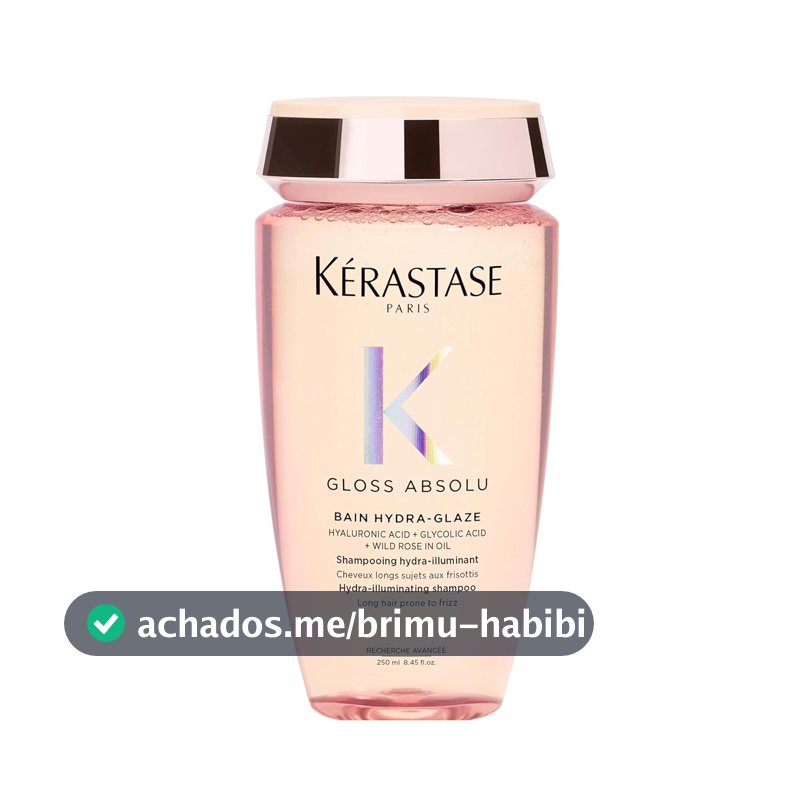 Kérastase, Shampoo Iluminador, Gloss Absolu, Hydra-Glaze, para todos os tipos de cabelos, com ácido hialurônico, ácido glicólico e óleo de rosa silvestre e ação antifrizz, 250ml