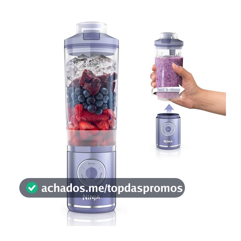 Ninja Blast Max, liquidificador portátil + Twist & Go, Smoothie pessoal, mistura, gelo, 3 programas, sem fio, recipiente removível de 623 g, pode ser lavado na lava-louças, à prova de vazamento