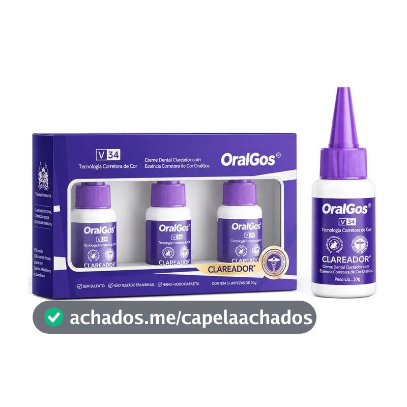 OralGos V34 Pasta de Dente Roxa para Clareamento, Kit com 3 Unidades
