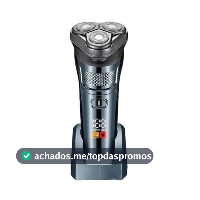 Barbeador Elétrico Masculino Profissional 3 Lâminas Rotativas Duplas, Display LCD Bi-Volt Premium