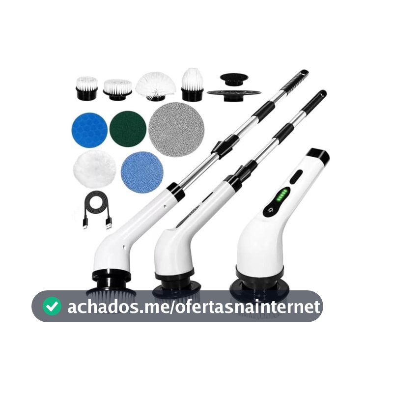 Esfregão Elétrico Profissional 9 em 1 Recarregável Mop 360º Sem Fio Potente Portátil Limpeza Pesada Banheiro Cozinha Piso Azulejo Janela Escova Multiuso Compacto Giratório Casa Premium Ajustavel