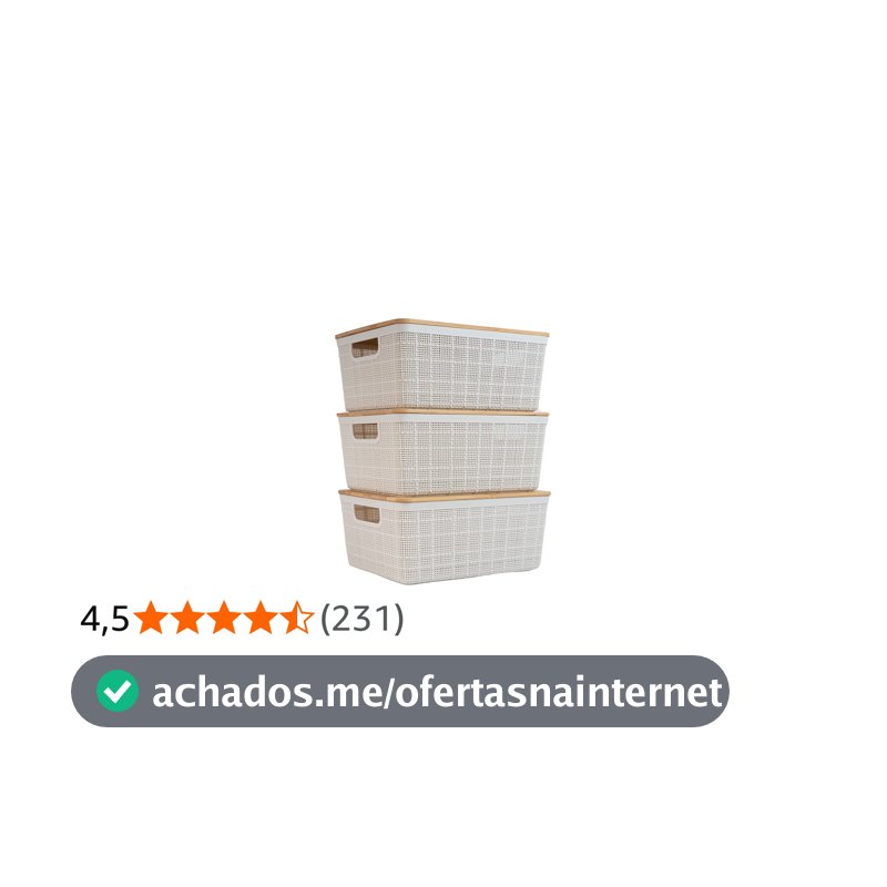 Oikos - Kit 3 Caixas Organizadoras 4L com Tampa de Bambu Brancas Multiuso