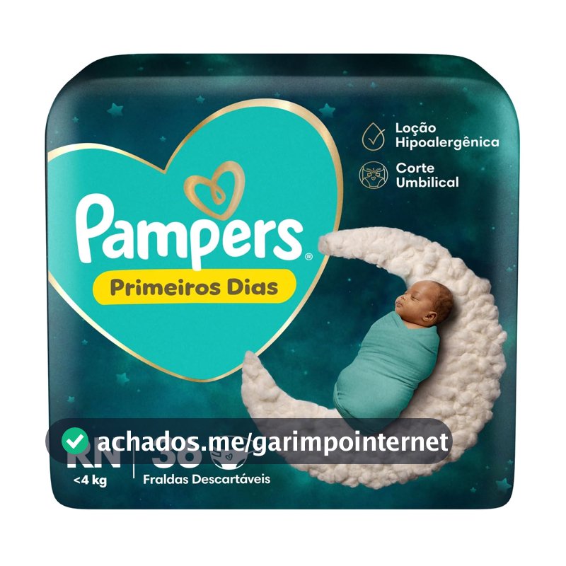 Fralda Pampers Primeiros Dias Tamanho RN (Até 4 kg), 36 Unidades