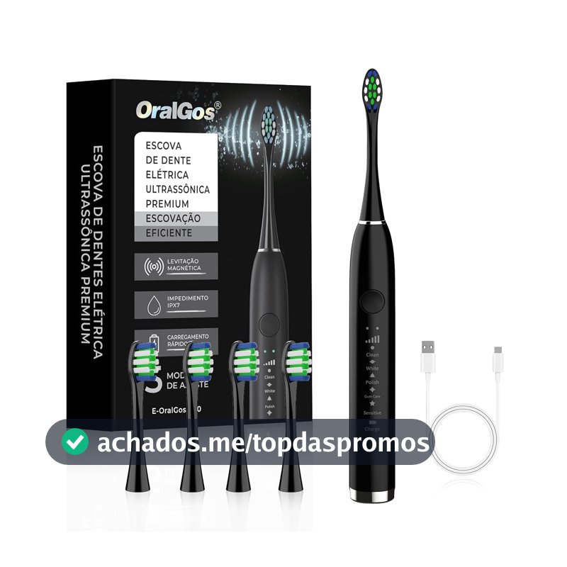 OralGos Escova Dental Elétrica para Adulto, com 4 Cabeças Substituíveis