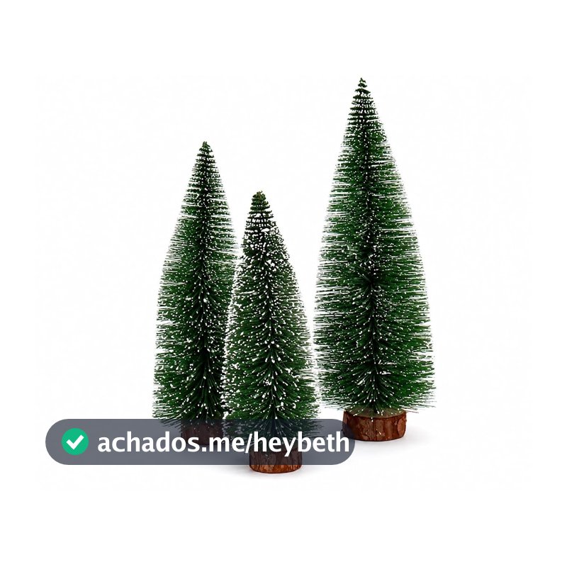 Kit 3 Mini Arvores de Natal Pinheiro Rústico Nevado Enfeite de Mesa Base Tronco Natural