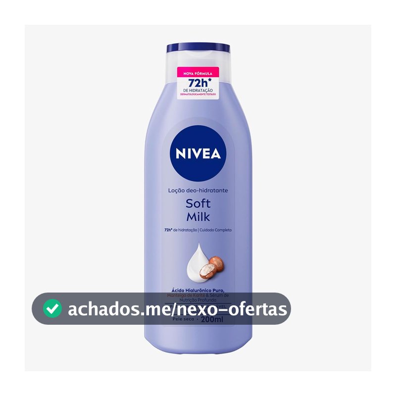 NIVEA Loção Deo-Hidratante Soft Milk 200ml, Hidratação Profunda 72h, Hialurônico Puro, Corporal, Pele Seca