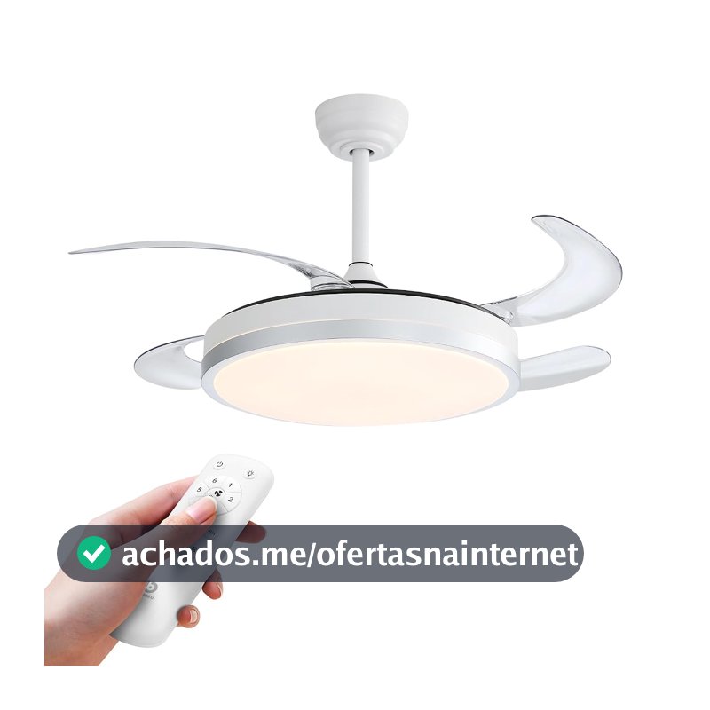 Ventilador de Teto Retratil 42" com Luz LED, Bivolt 110V/220V, Controle Remoto e Temporizador