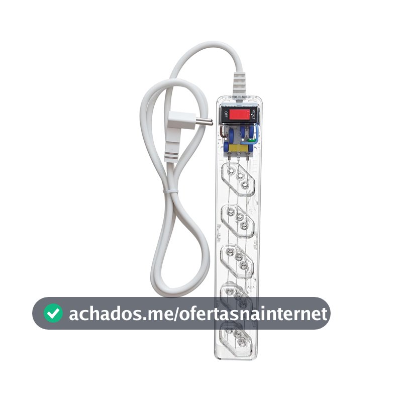 Filtro de Linha CLAMPER iCLAMPER Energia 5, 5 Tomadas, Proteção Contra Surtos Elétricos, 10A, Bivolt, Cabo 1m, Transparente