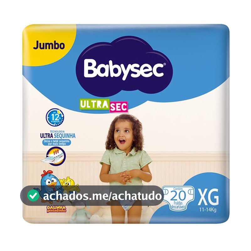 Fralda Babysec Ultrasec Galinha Pintadinha, XG, 20 unidades