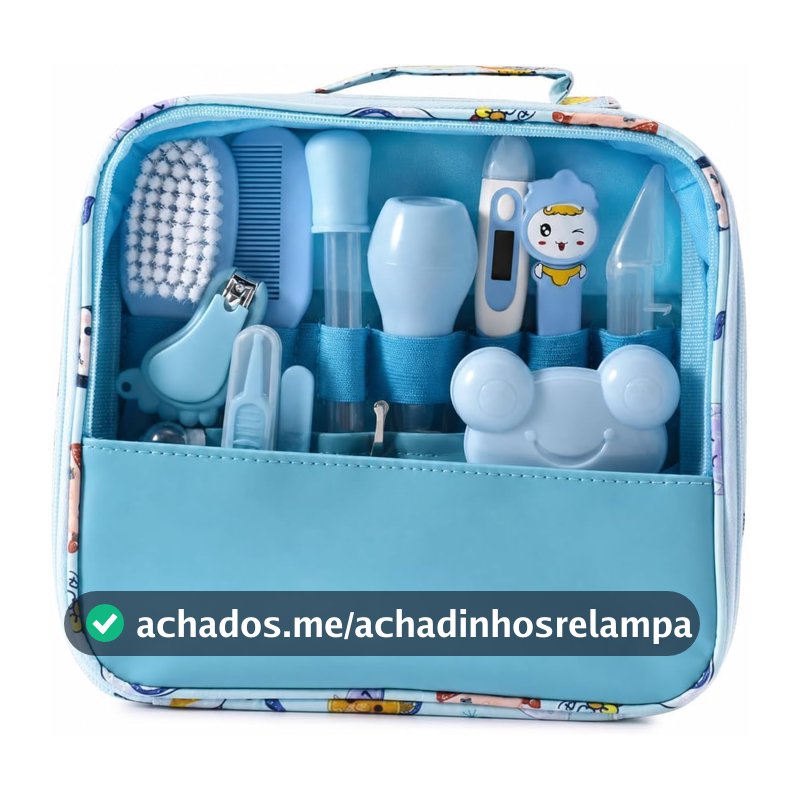 Kit Higiene para Bebê Rosa 13 Peças com Bolsa Organizadora – Escova, Pente, Tesoura, Cortador de Unhas e Cuidados para Recém-Nascido (Azul)
