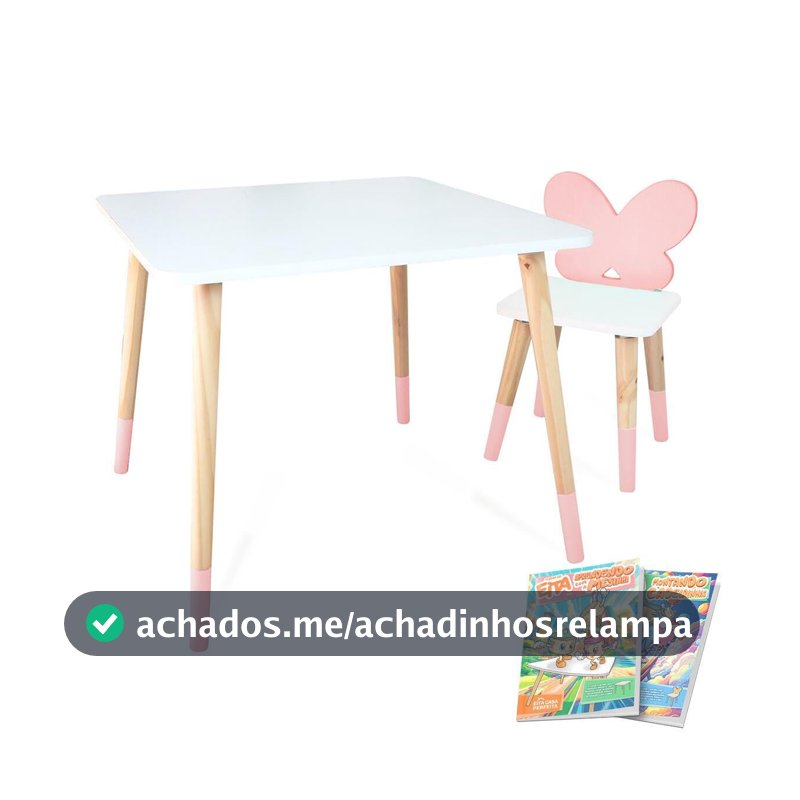 Mesa Infantil com Cadeira MDF Mesinha Borboleta Menina e Menino Rosa Bebê
