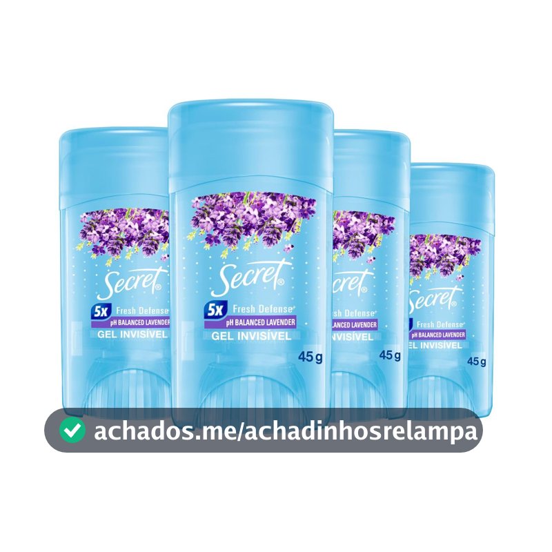 Secret Kit Desodorante em Gel Invisível Antitranspirante Lavanda com 4 Unidades 45g