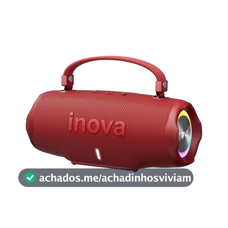 INAVA Caixa de Som Bluetooth 5.4 com Música 12 Horas por Dia - Som Estéreo Explosivo, Luzes RGB Coloridas, Impermeável IPX6 - Sua Companheira Perfeita para Praia, Acampamento e Festas (Vermelho)