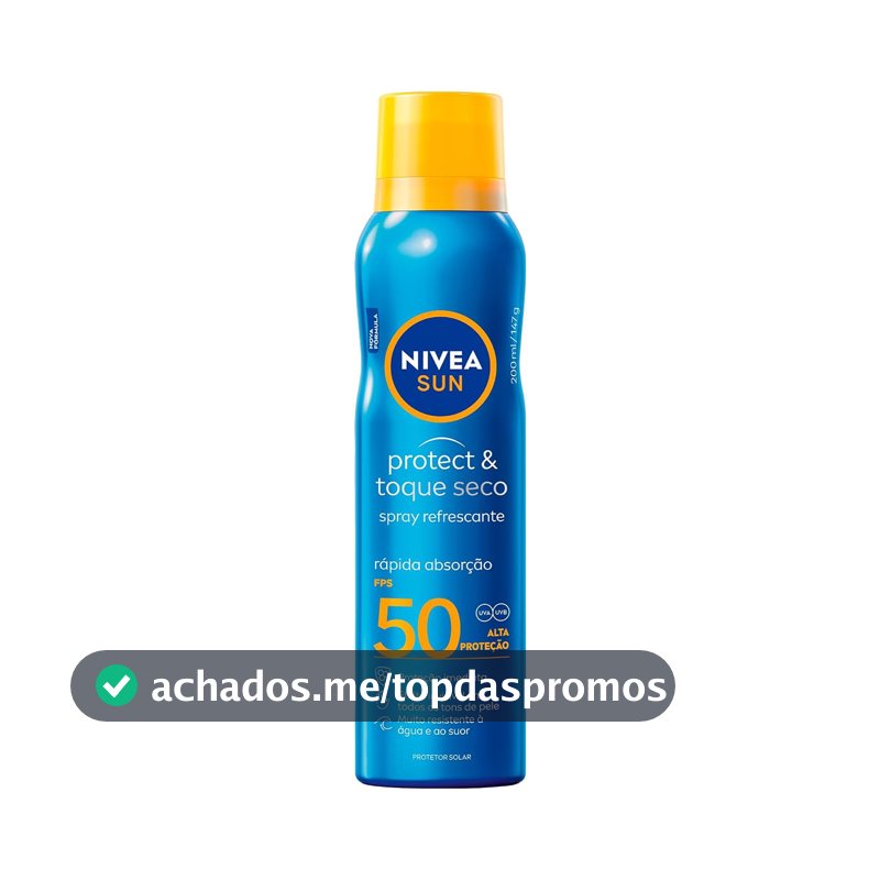 NIVEA SUN Protetor Solar Spray Protect & Toque Seco FPS 50 200ml, Alta Proteção UVA/UVB, Efeito Invisível, Rápida Absorção, Ação Refrescante